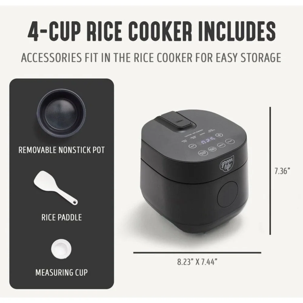 Green Life Healthy Ceramic Nonstick Go Grains,‎ Rice and Grains Cooker Black NIB